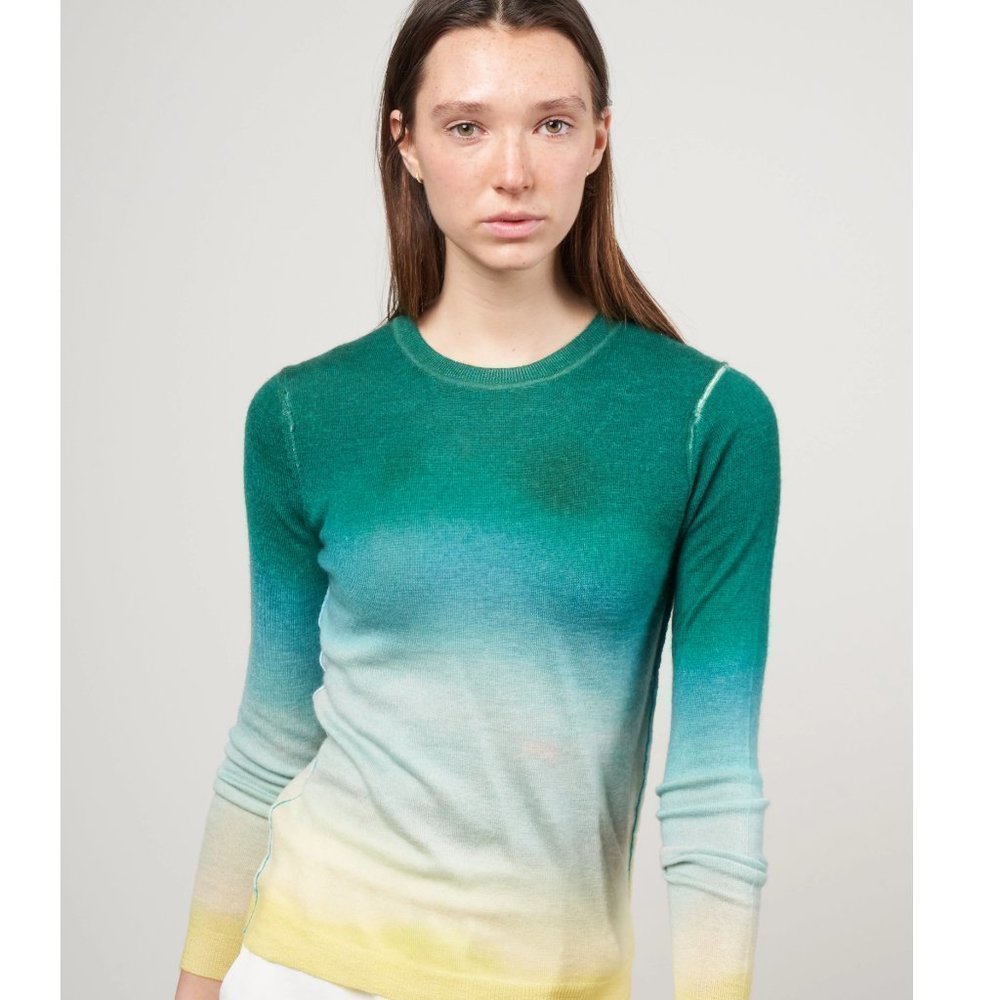 Paychi Guh Watercolor Green Yellow Worsted Cashmere Sweater Size XS